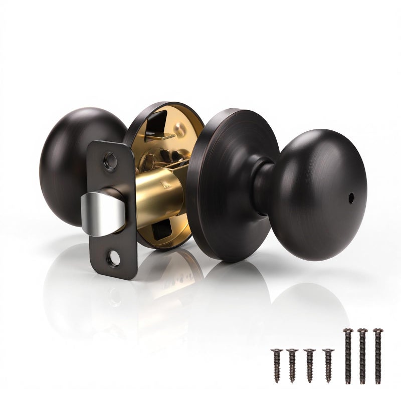 KNOBWELL 1 Pack Interior Door Knob Privacy Door Knob, Locking Door Knob for Bed or Bath Function Interior Door Use, Oil Rubbed Bronze, Round Shape - Image 1